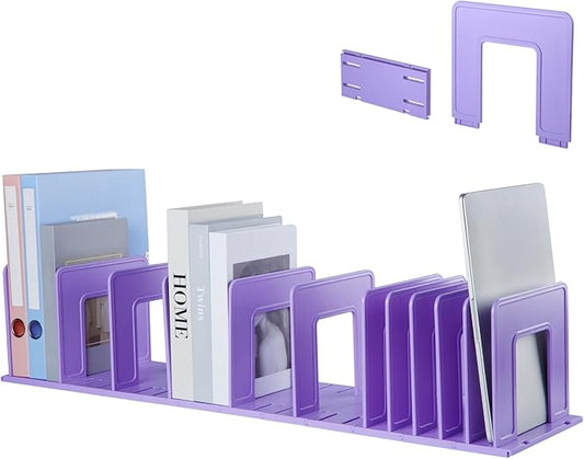Adjustable Vertical File Sorter Sturdy Plastic Expandable Upright File Holder, Desktop Binder Organizer, School Office Organization Bookshelf Divider, Assemble Easily Endlessly, Purple