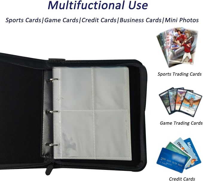 Card Binder 4 Pocket, 3-Ring 400 Pockets Zipper Card Holder Album with Removable 50 Sleeves, Card Folder Book for Trading Cards, MTG, TCG, Yugioh Cards, Sports Cards (Purple)