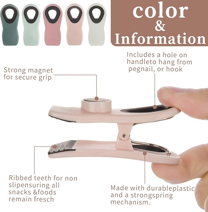 Chip Clips Bread Clips Bag Clips Magnetic Clips Chip Clip Chip Clips Bag Clips Food Clips Clips for Food Packages Chip Bag Clip (10pcs Pink)