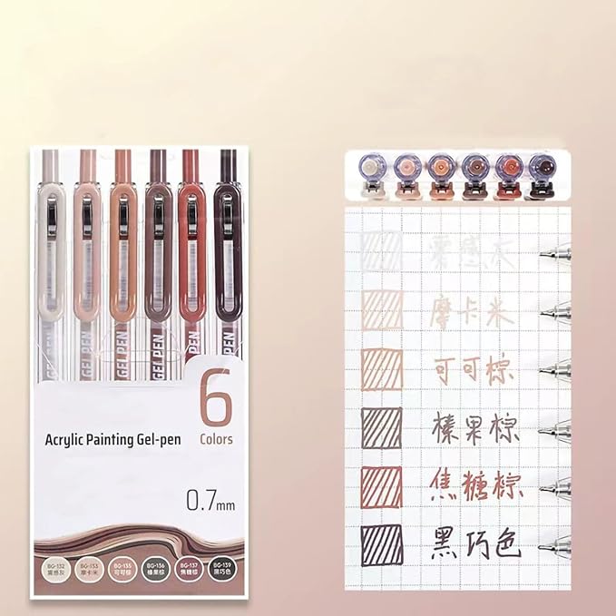 6 Colors Acrylic Gel Pens for Coloring, 0.7mm Fine Tip for Adult Coloring, Drawing, Journaling, Note Taking, DIY Crafts