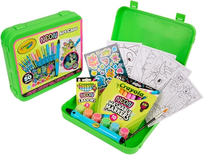 Crayola Neon Art Case (50+pcs), Neon Paint, Markers & Crayons, Kids Glow in The Dark Art Set, Gifts for Boys & Girls, Ages 5+