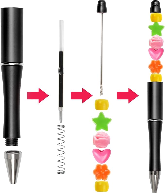 jiebor 30Pcs Blue Beadable Pens Plastic Bead Ballpoint DIY Cute Cool Pens Black Ink for Women Men Bridal Graduation Gift Office Supplies
