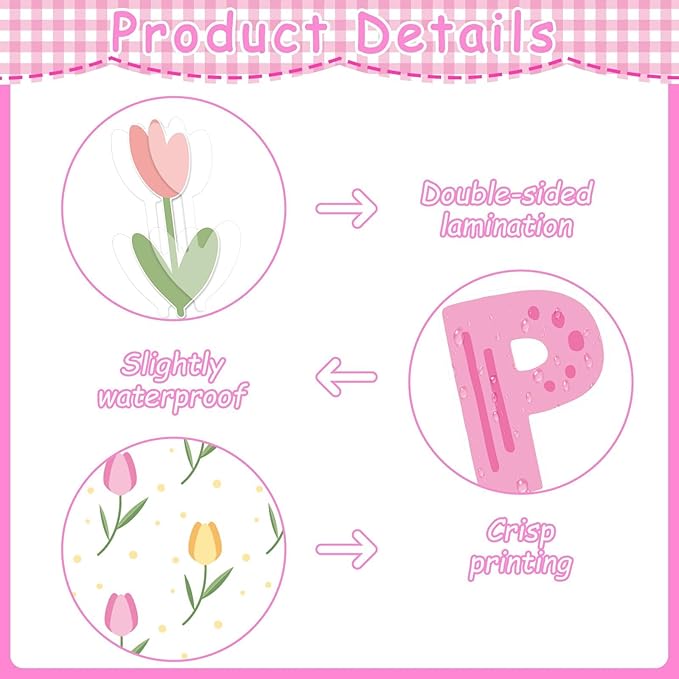 Hello Spring Bulletin Board Decorations Tulip Cutouts Pink Floral Bulletin Board Set Spring Classroom Decor for School Classroom Office Chalkboard Wall Door Window Party Supplies