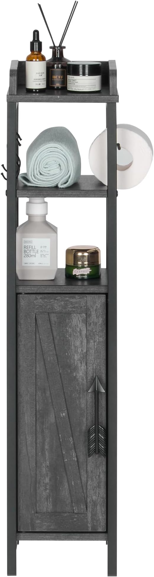 VECELO Small Bathroom Cabinet, Slim Toilet Paper Holder with Magnetic Door&2 Shelves, Narrow Storage Organizer for Bathroom Restroom Tiny Space, Fenced Top Waterproof Board, Coal Grey