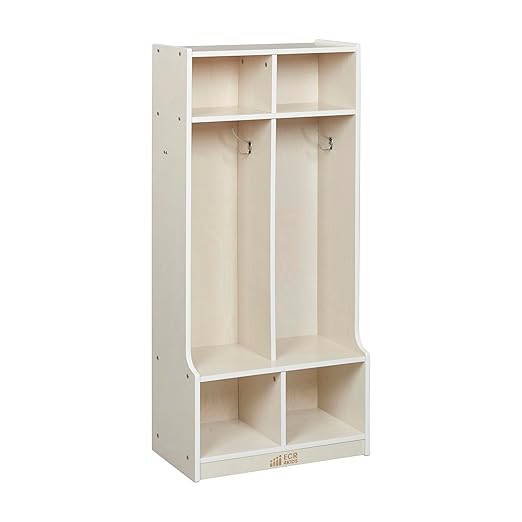ECR4Kids 2-Section Coat Locker with Bench and Cubby Storage, Classroom Furniture, White Wash