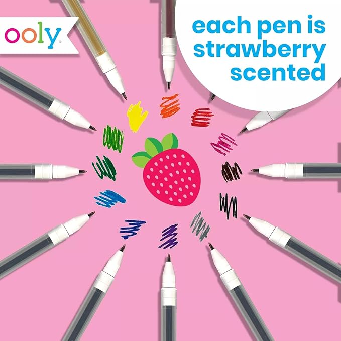 Ooly Scented Very Berry Gel Pens Set of 12-0.7mm NIB with Strawberry Scent, Pens for Kids and Adults, Art and Stationery Supplies