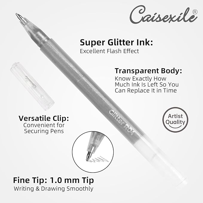 8 Neutral Palette Glitter Gel Pens Set, 1.0 mm Fine Point for Black Paper & White Paper, Large Capacity Pens for Journaling, Adult Coloring Books, Drawing, Note Taking, Highlighting