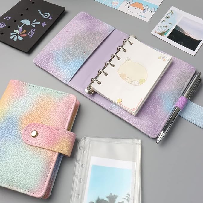 Purple PU Leather Budget Binder Cover, for A7 6-Ring Money Organizer Budgeting Refillable Loose Leaf Receipt Binder Notebook Bookmark Planner Book with Card Pockets Snap Buckle