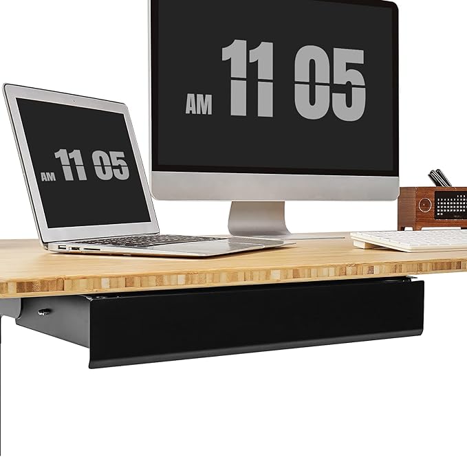 FLEXISPOT Under Desk Drawer, Steel Drawer for Desk Slide-out, Under table Mounted Drawer, Standing Workstation Storage Attachment for Office Home - 17.7” Width, Black