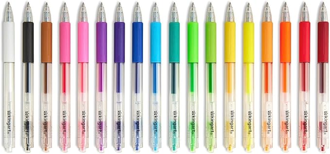 KINGART Retractable Gel Pens, 18-Count Set: Assorted Vibrant Gel Ink Colors for Ultra-Smooth Writing, Adult Coloring, Detailed Art, Journaling, Scrapbooking, and School Supplies.
