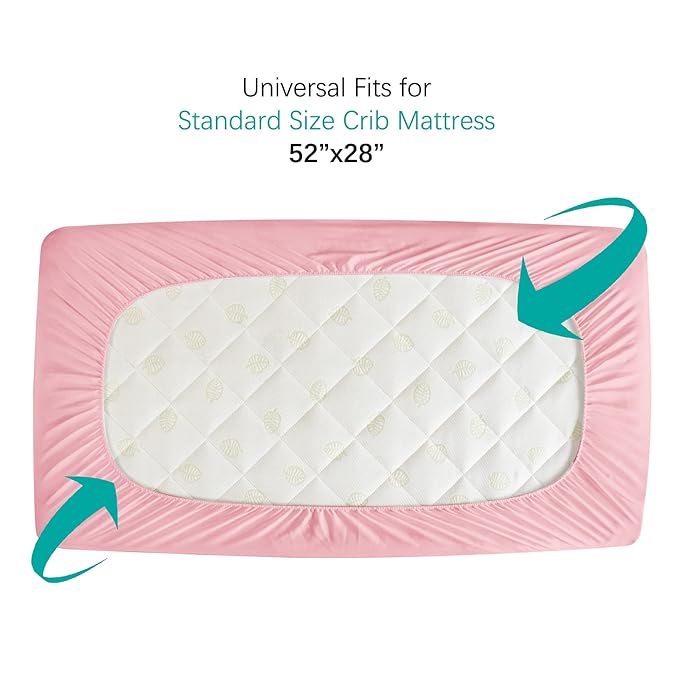 Biloban Crib Mattress Protector 2 Pack, Waterproof, Quilted, Absorbent, Noiseless, 52" x 28" Pink
