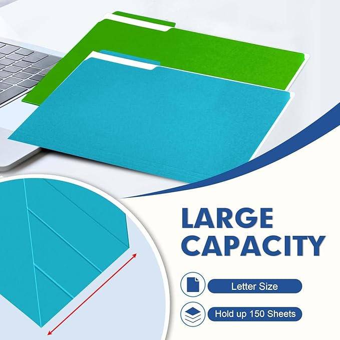 File Folder, PANDRI 30 Pack Colored File Folder, 1/3 Cut Tabs, Letter Size, Assorted 6 Colors Filing Folder for Office School Business