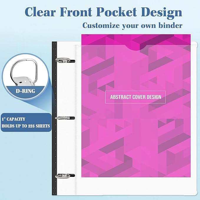 INFUN 1 Inch 3-Ring Telescoping Project Organizer Binder-2PCS,13 Pocket, Customizable Front Cover, 5 Colors Pocket Divider and Plastic Binder Pocket，225 Sheet Capacity-White