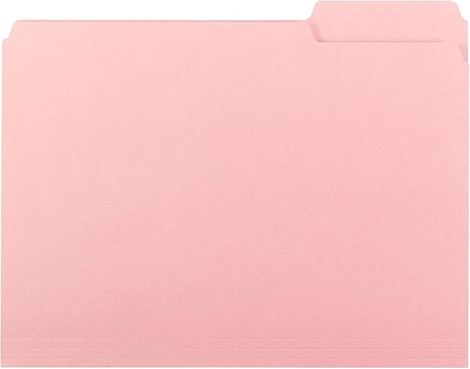 Smead Interior File Folder, 1/3-Cut Tab, Letter Size, Pink, 100 per Box, Expandable File Folders for Filing Cabinet
