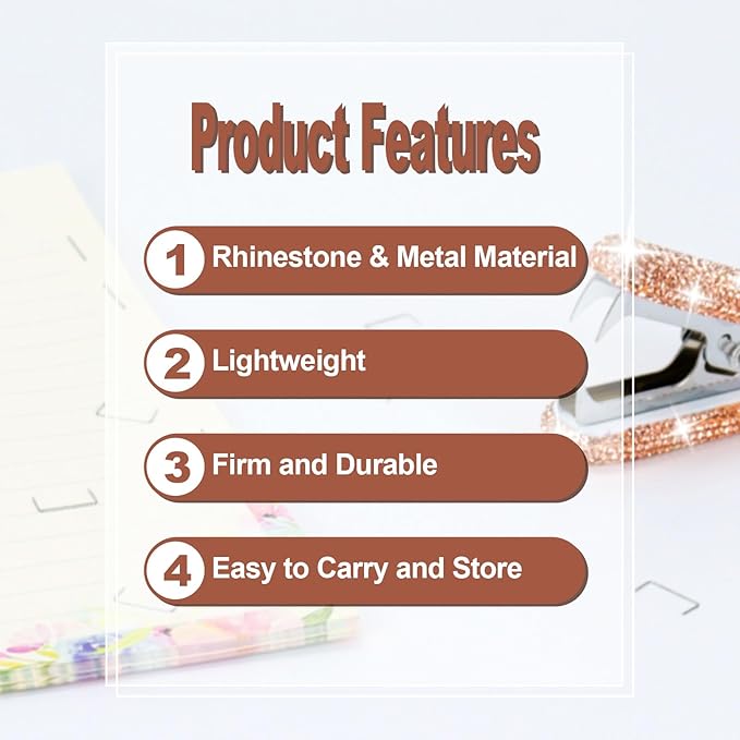 Multibey Arylic Staples Remover, Rhinestone Handmade Crystal Staple Removal Tool Staple Puller Metal Jaws Stationery, Dazzling Bling Office Desk Accessory for Office School and Home (Champagne Gold)