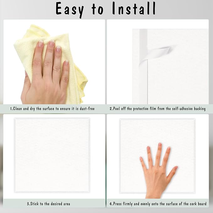Large Cork Board 36" x 24", 6 Pack Felt Bulletin Board with 30 Pushpins, Cork Boards Alternative with Self-Adhesive Strips, Felt Wall Tiles Pin Board for Wall Office Home School Decor-White