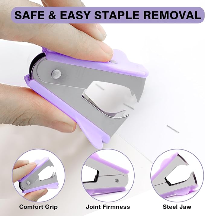 Metal Heavy Duty Stapler, 50 Sheet Capacity Stapler with 2000 Staples and Staple Remover, No Jam, Non-Slip Stapler for Desk, Purple Office Supplies for Teacher, Office Clerks