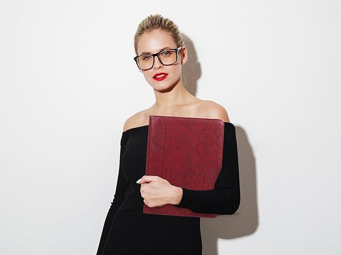 AZXCG Embossed Padfolio for Women,Zippered Padfolio with 3 Ring Binder,Business Portfolio Organizer for Women with A4 Writing Pad Holder, Leather Portfolio for Meeting,Gift for Valentine's Day