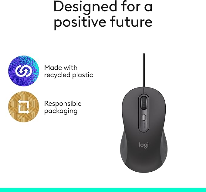 Logitech Signature Wired M520 L for Business, Optical Wired Mouse, USB-C Plug-and-Play, Windows/Mac/Chrome/PC/laptops - Graphite