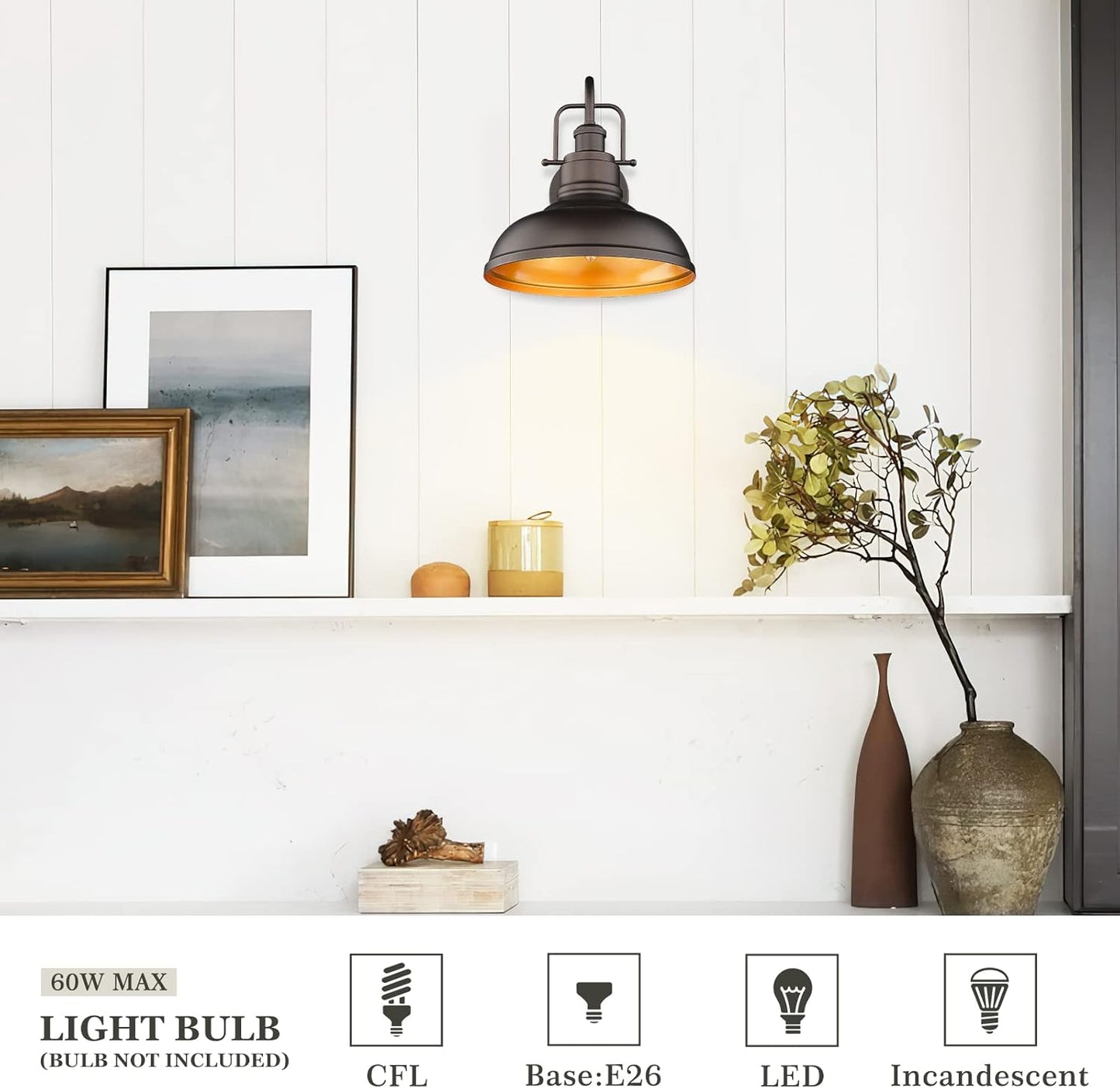 zeyu Gooseneck Wall Lights 2 Pack, 11 Inch Farmhouse Barn Light Fixtures Indoor and Outdoor, Metal Dome Shade in Oil Rubbed Bronze Finish, 016-1B-2PK ORB