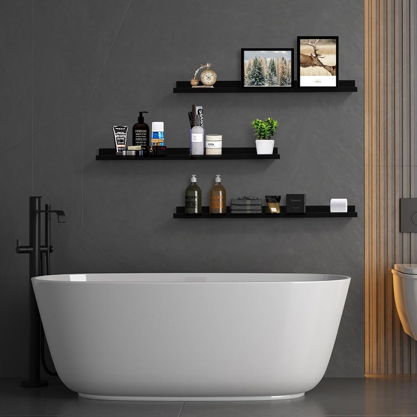 AZSKY Floating Picture Ledge Shelves for Wall Set of 3, 36 Inch Photo Shelves with Lip Long Large Nursery Book Shelf for Toys Storage Kids Bookshelf Wall Mounted Living Room Bedroom Decor Frames