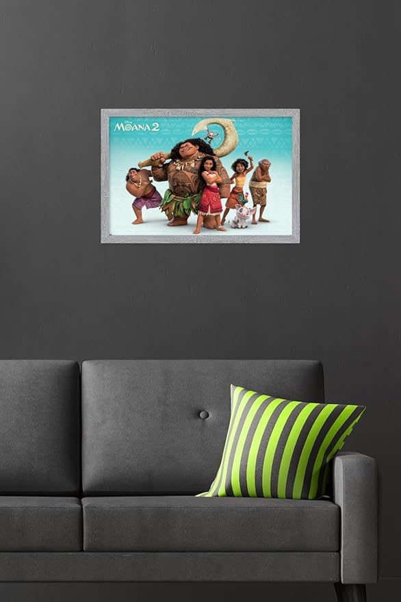 Disney Moana 2 - Group Wall Poster, 22.4L" x 14.7W", Gray Framed Version