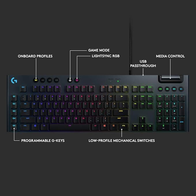 Logitech G815 LIGHTSYNC RGB Mechanical Gaming Keyboard, GL Linear (Renewed)