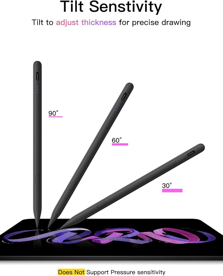 Stylus Pen for ipad 2018-2025, USB-C Fast Charging Pencil, Pixel-Perfect Tilt Sensitivity for iPad 11/10/9/8/7/6/A16, iPad mini 7/6/5, iPad Air M3/2 11"/13"/5/4/3, iPad Pro M5/4 13"/12.9″/11″ Black