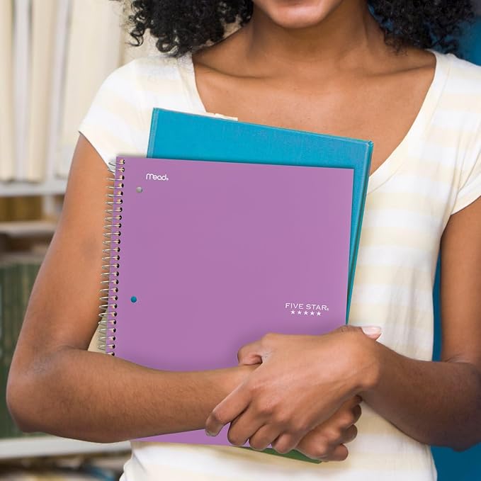 Five Star Spiral Notebook + Study App, 3 Subject, College Ruled Paper, 8-1/2" x 11", 150 Sheets, Fights Ink Bleed, Water Resistant Cover, Amethyst Purple (38746) (Pack of 6)