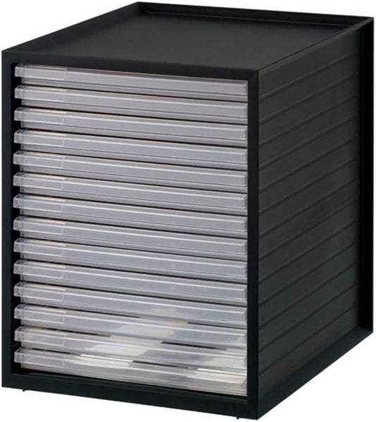 Iris Ohyama LCE-14S Ultra Shallow Type 14 Tiers A4 Letter Case, Stackable Up to 3 Tiers, Index Stickers, Drawer, Office Storage, Desk, Document Case, Storage Case, Envelopes, Clear, Storage, Tabletop,