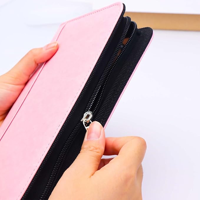 Pink A6 Budget Binder Zipper PU Leather Binders Cover Refillable 6 Rings Loose Leaf Binding Cover for Planner Traveller Journal Accessories Supplies (Pink A6 Binder)