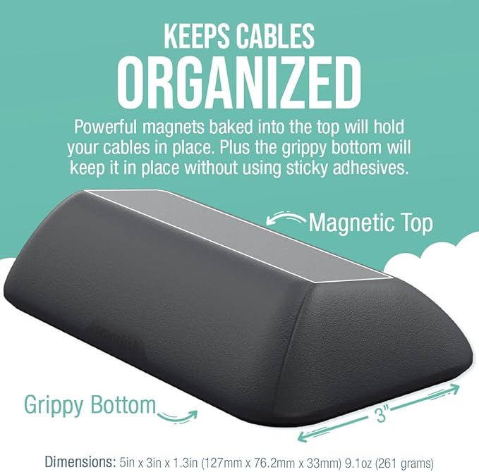 Smartish® Magnetic Cord Holder - Bigger Cable Wrangler Organizer with Magnet Clips for Charger Management on Desktop, Nightstand - Holds 6+ Cables - Black Tie Affair