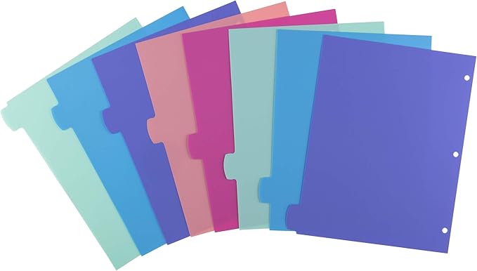 Avery Write & Erase Dividers for 3 Ring Binders, 8 Tabs per Set, Multicolor Big Tabs, Pastels, Binder Dividers Great for Organizing Reports, Projects, and More (16271)