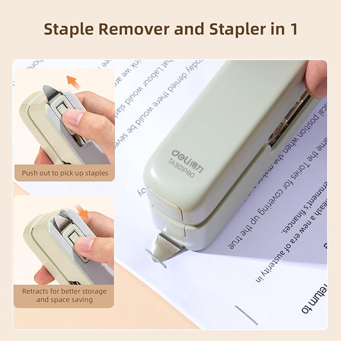 deli Stapler, Desktop Staplers with Integrated Staple Remover, 45 Sheet Capacity Office Stapler, Green