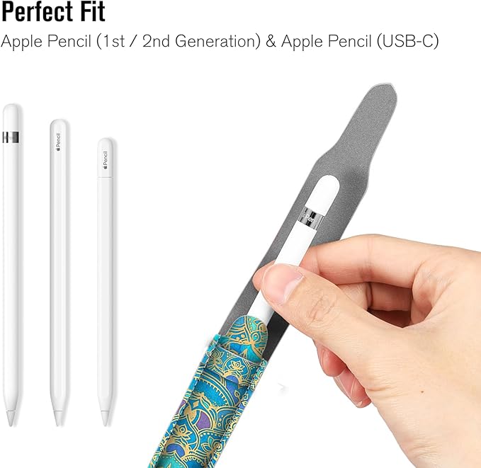 Fintie Pen Holder with USB Adapter Pocket for Apple Pencil Pro, Apple Pencil (USB-C / 1st / 2nd Generation), Elastic Vegan Leather Sleeve Pouch Compatible with iPad Case, Shades of Blue