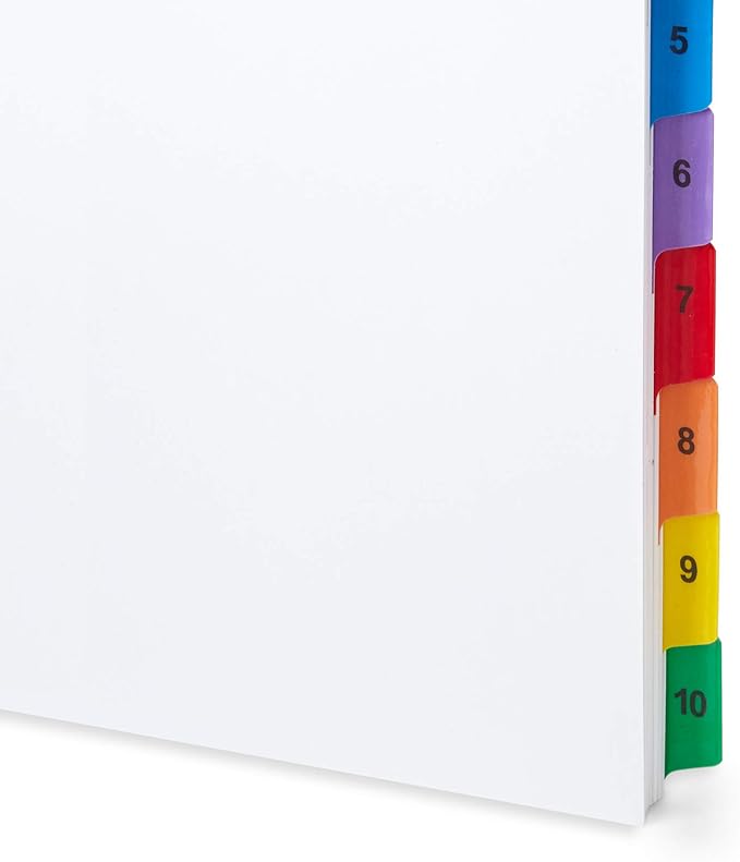 Blue Summit Supplies 10 Tab Binder Dividers for 3 Ring Binder or Notebook, Subject Dividers with Multicolor Numbered Tabs, Includes Customizable Table of Contents Index, 6 Sets