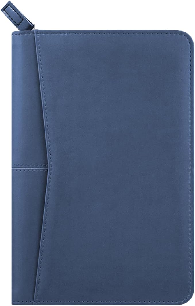 Small Portfolio Organizer, A5 Zippered Business Portfolio, Junior Padfolio Folder Binder for Women & Men, 5 x 8 Writing Pad Included, Navy Blue