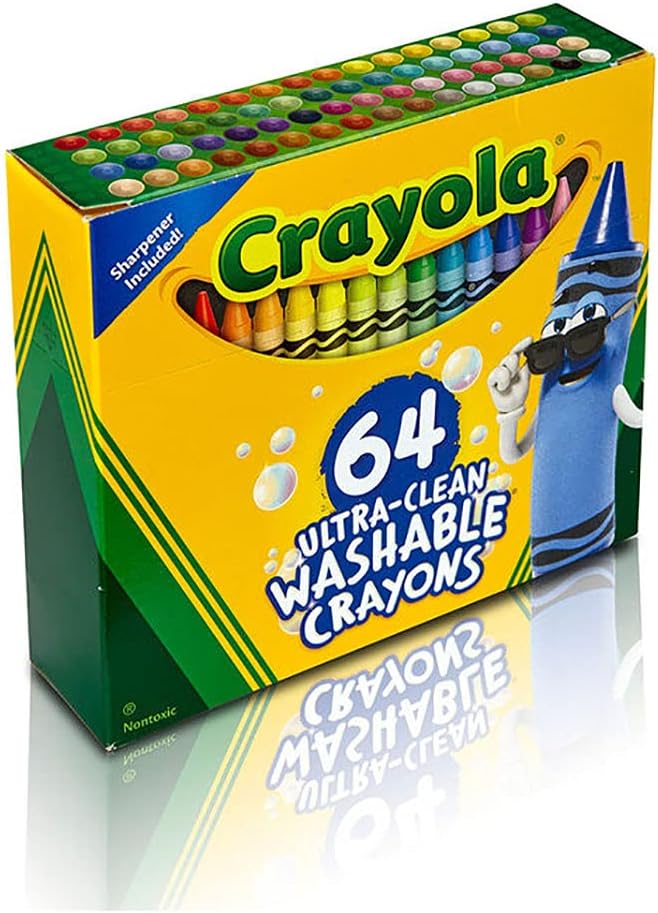 Crayola Ultra Clean Washable Crayons, Built in Sharpener, 64 Count, Kids at Home Activities