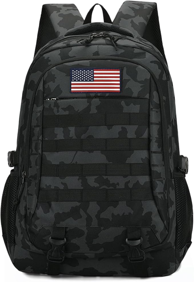 35L 19'' Camo Backpack for Boys - Waterproof Tactical Bookbag for 15.6" Laptop Sleeve & MOLLE System for School Camping Travel