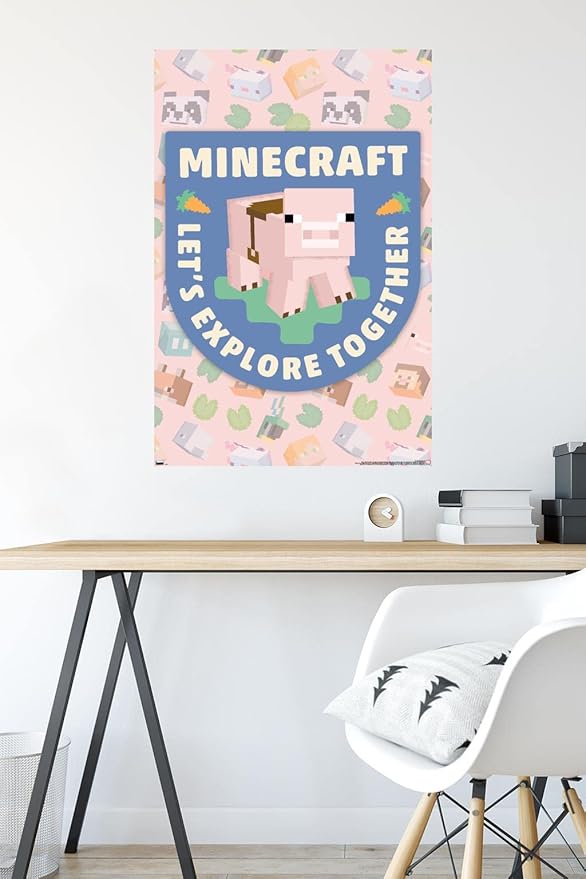 Trends International Minecraft - Let's Explore Together Wall Poster, 34L x 22.4W, Premium Poster & Mount Bundle