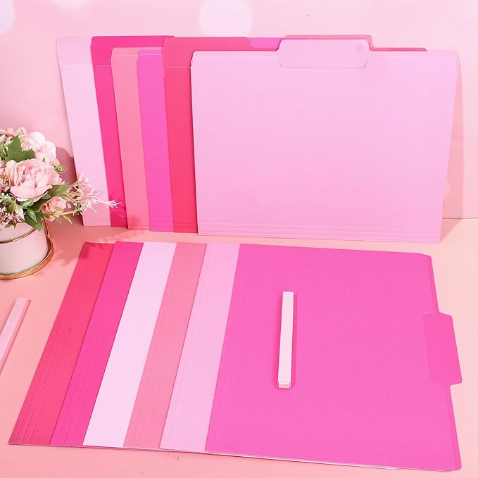 Whaline 24 Pack Hot Pink File Folders Letter Size 6 Colors Gradient Pink File Pockets with 1/3 Cut Tab for Home Office Classroom Supplies, 8.9 x 11.6 Inch