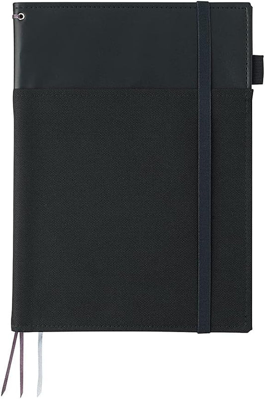 KOKUYO Systemic Synthetic Leather Cover Notebook, with One Semi-B5, B 6mm Ruled, 35 Lines, 40 Sheets, Twin Ring Edge Title Notebook, Black, Japan Import (NO-V683B-D)