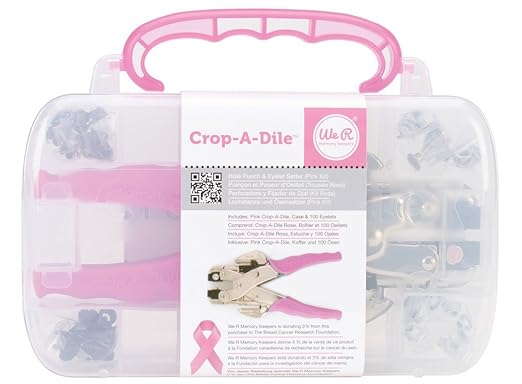 We R Memory Keepers- Crop-A-Dile Eyelet Setter Punch Kit, Pink, Includes 100 Eyelets, Comfort Handle, for 1/8 or 3/16 Inch Holes, Metal, Craft Paper, Leather, Fabric and More