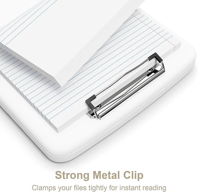 Piasoenc Clipboard with Storage, 8.5 x 11 Organization Box with Pen Holder and A4 Legal Paper Folder, Folio & Side-Opening, Low Profile Clip,for Nurses,Teachers, Size 14 x 9.6 x 1.2 in, White