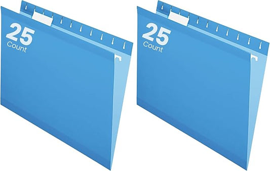 Pendaflex Reinforced Hanging File Folders, Letter Size, Blue, 1/5 Cut, 25/BX (4152 1/5 BLU) (Pack of 2)