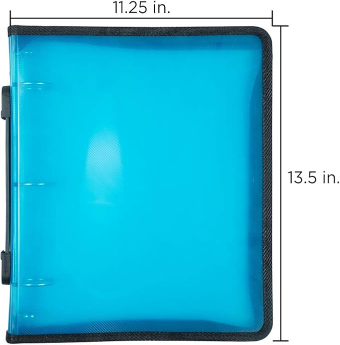 JAM PAPER Plastic Zipper 1 inch Binder - Blue 3 Ring Binder - Sold Individually
