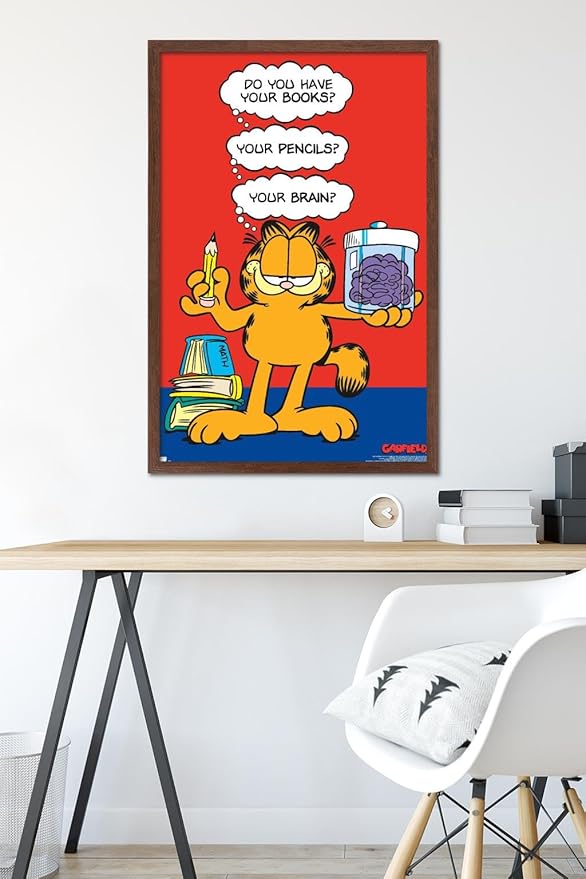Garfield - Brain Wall Poster, 34L" x 22.4W", Mahogany Framed Version
