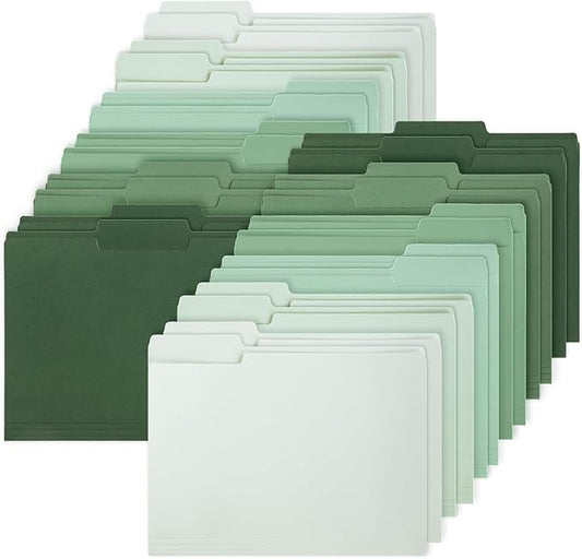 Whaline 24 Pack Sage Green File Folders Letter Size 6 Colors Gradient Green File Pockets with 1/3 Cut Tab for Home Office Classroom Supplies, 8.9 x 11.6 Inch