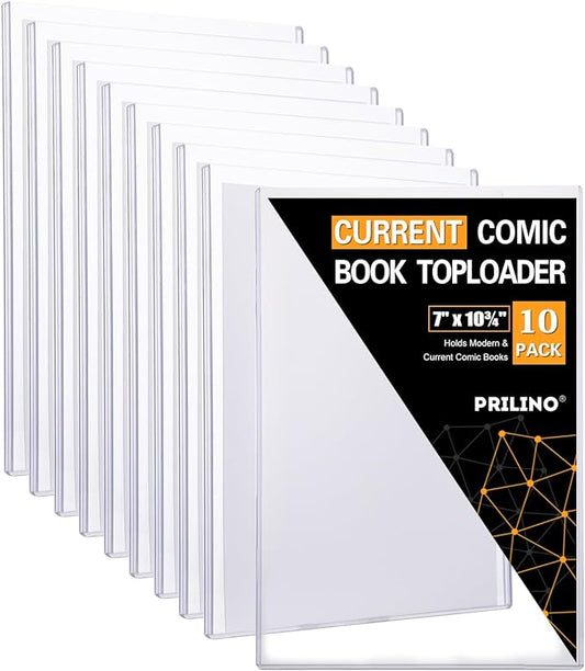 10ct Current Comic Book Toploaders - Modern Comic Book Top loaders, Crystal Clear Regular Comic Book Topload, Premium PVC Comic Book Holder, Crystal Clear Protection for Display, Storage, Collection