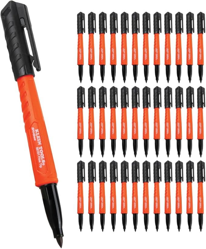 KLEIN TOOLS 80190 Skribes Fine Tip Permanent Markers, Professional-Grade Ink, Multi-Surface Jobsite Marker for Wet, Dry and Oily Surfaces, Black, 36-Pack
